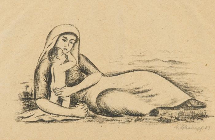 LIEGENDE FRAU MIT KIND