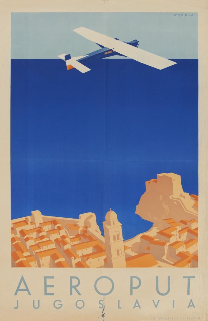 Plakate. – Luftfahrt. Aeroput Jugoslavia, Flugzeug über Dubrovnik.