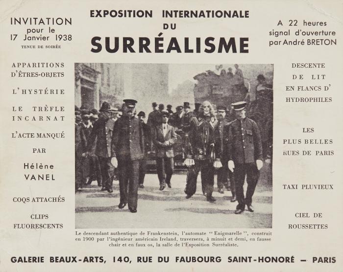 Exposition internationale du Surréalisme. Einladungskarte zur Ausstellungseröffnung in der Galerie Beaux-Arts, Paris, am 17. Januar 1938.