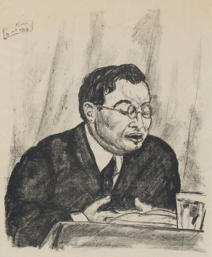 Porträts. – Franz Werfel, Brustbildnis während einer Lesung.