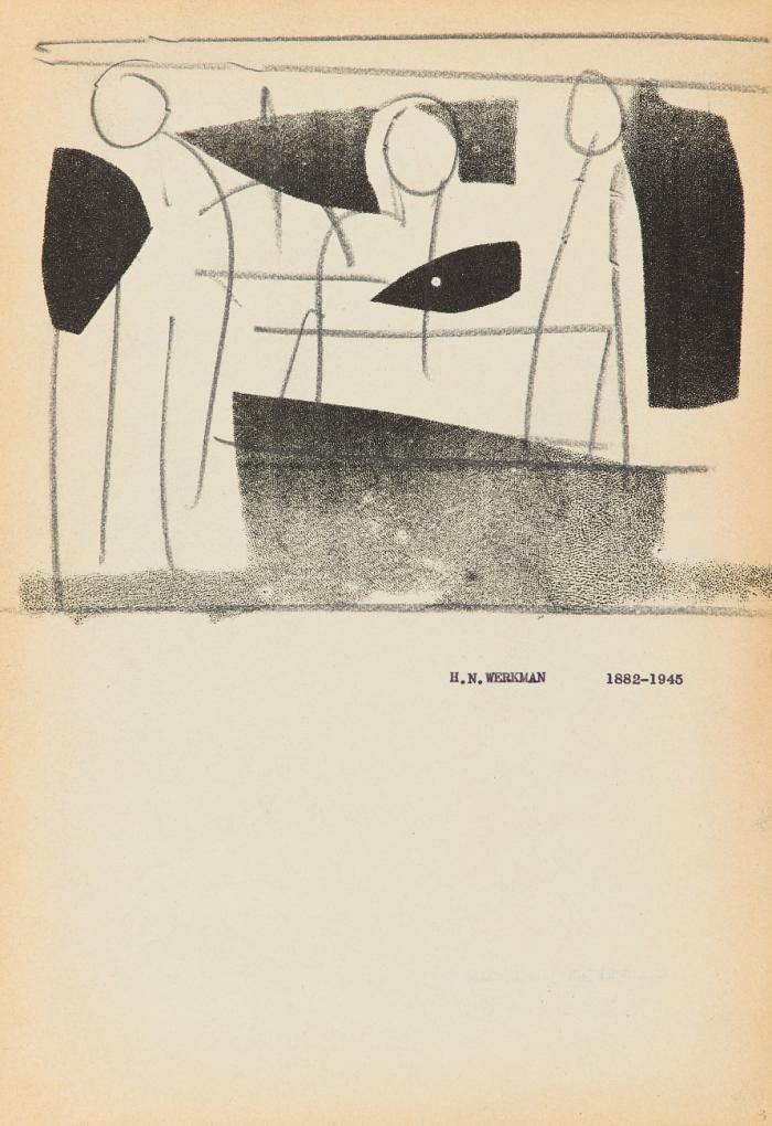 Hommage à Werkman. E. Manuskript (Layout) für die von Grieshaber 1957/58 gedruckte Publikation.
Dazu. dasselbe in Ausgabe 1957/58.