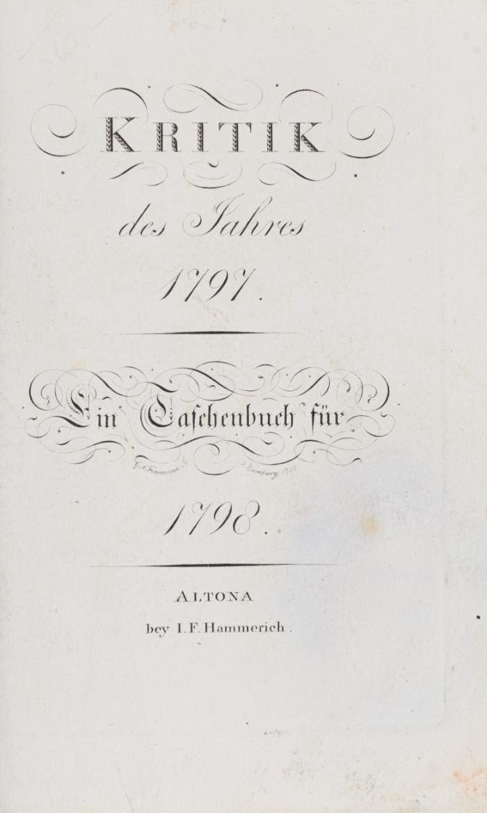 Kritik des Jahres 1797. Ein Taschenbuch für 1798.