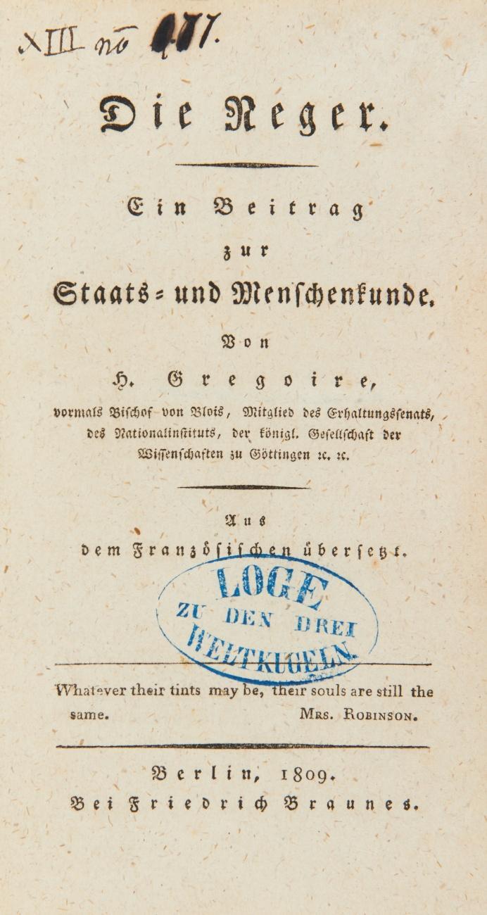 Die Neger. Ein Beitrag zur Staats- und Menschenkunde. Aus dem Französischen (von Saul Ascher).