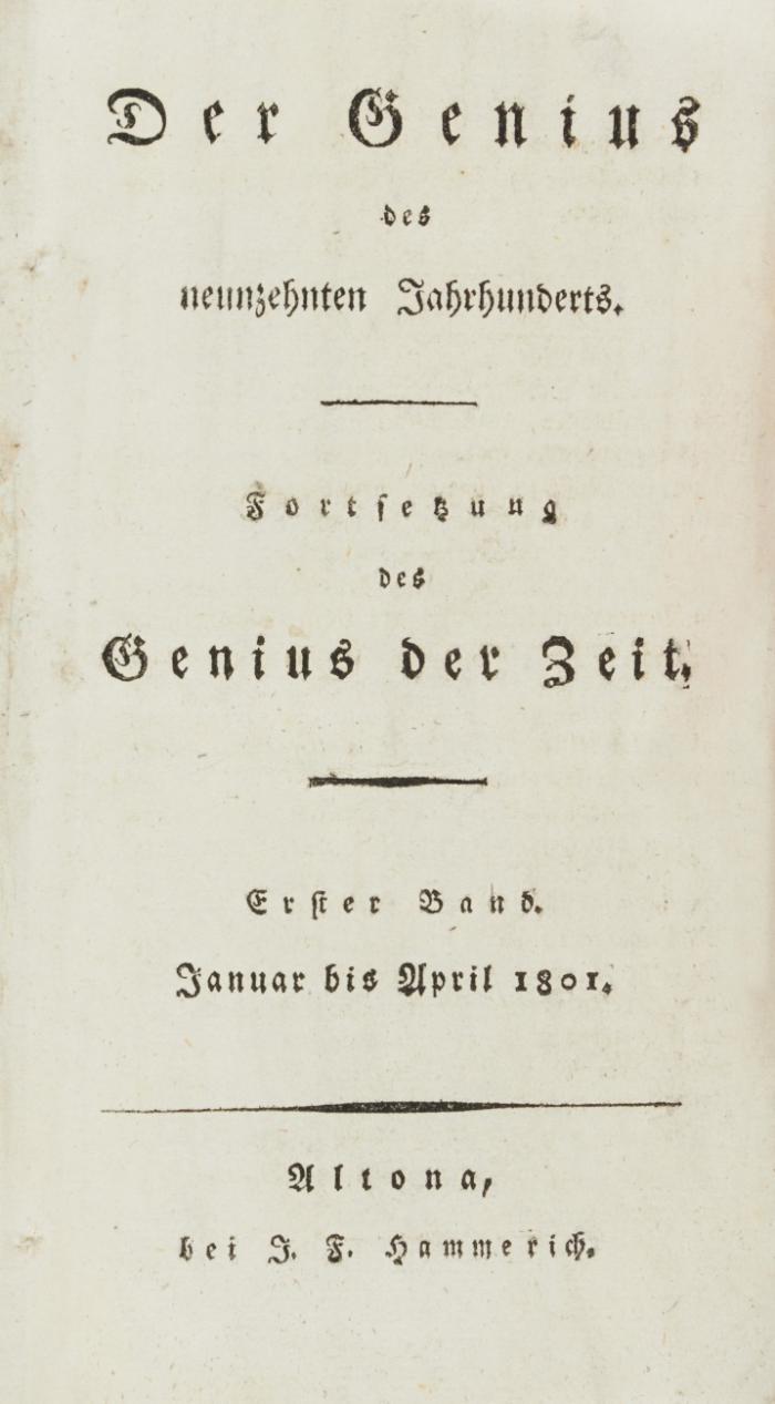 Der Genius des neunzehnten Jahrhunderts. Fortsetzung des Genius der Zeit. 6 Bände.