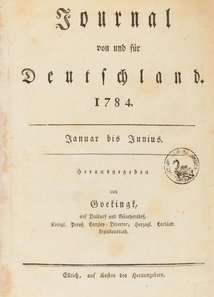 Journal von und für Deutschland. Jahrgänge 1-9 (alles Erschienene) in 18 Bänden.
