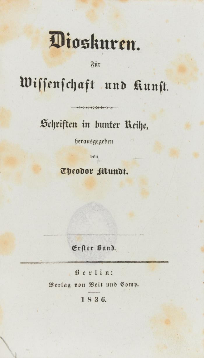 Dioskuren. Für Wissenschaft und Kunst. Schriften in bunter Reihe. 2 Bände in 1.