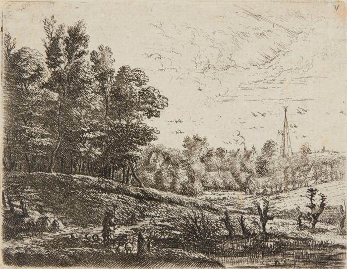 Landschaft mit Schafherde. Aus einer Folge von 8 Landschaften.