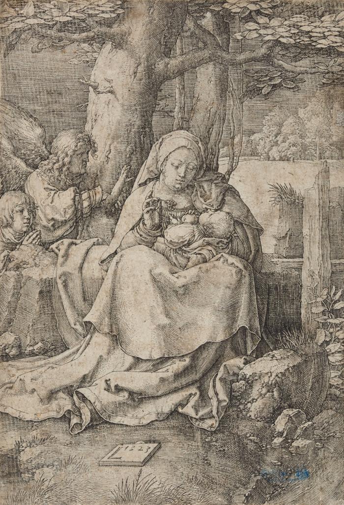 Maria mit dem Kind und zwei Engeln.
