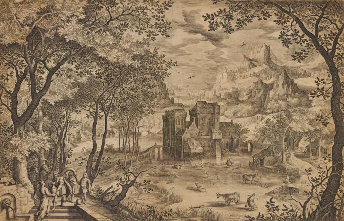 Landschaft mit Christus, Eliezer und Rebecca.