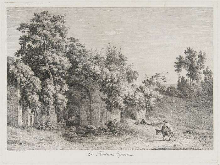 Ansicht der Fontana Egeria (La Fontana Egeria).