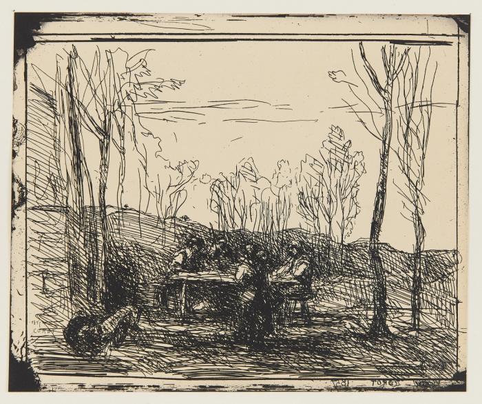 Un déjeuner dans la clairière. 1857 (um 1921). Cliché-verre in Schwarz auf