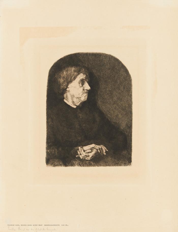 Bildnis eines Knaben 1874 / Bildnis einer altem Frau (Leibls Mutter) 1874 / Der Trinker (Bildnis des Wirts Rauecker) 1874 / Lesende Bäuerin.