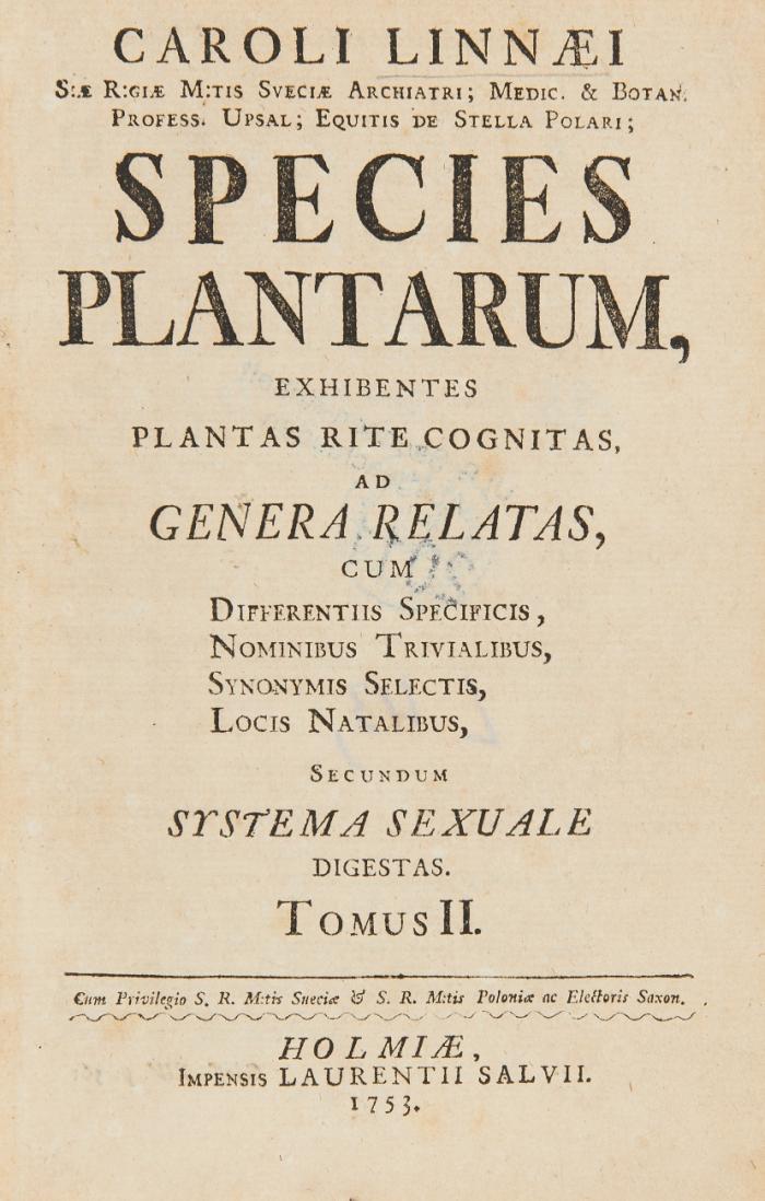 Species plantarum, exhibentes plantas rite cognitas, ad genera relatas. 2 Bde.