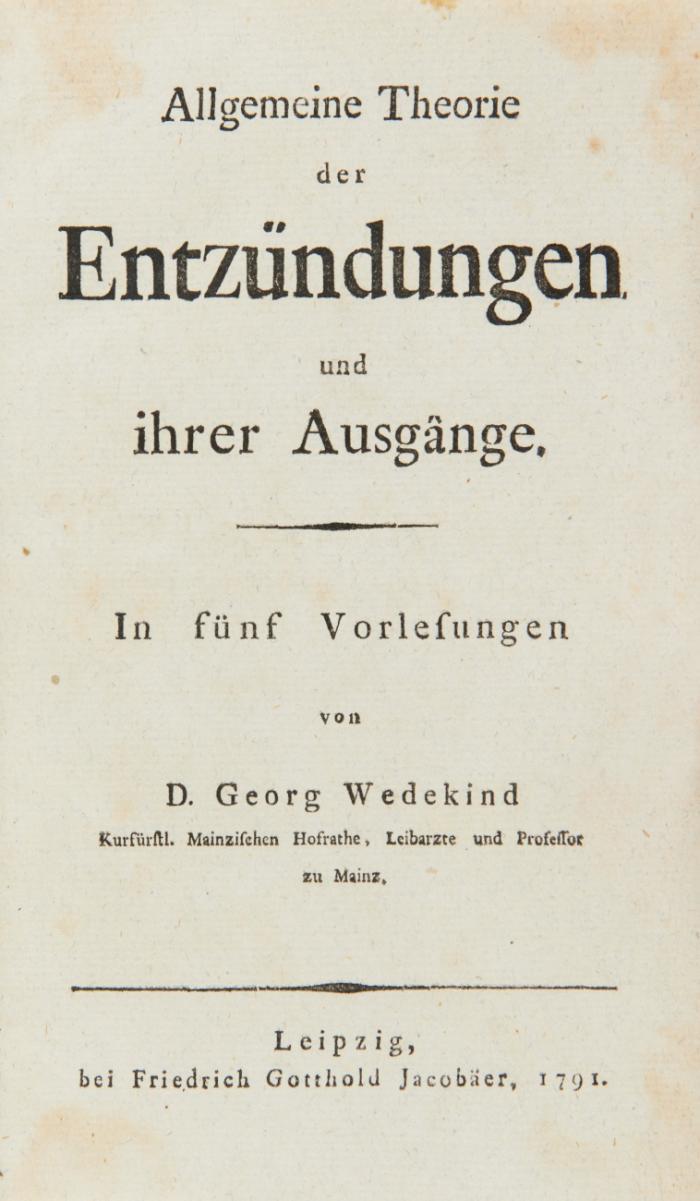 Allgemeine Theorie der Entzündungen und ihrer Ausgänge. In fünf Vorlesungen.