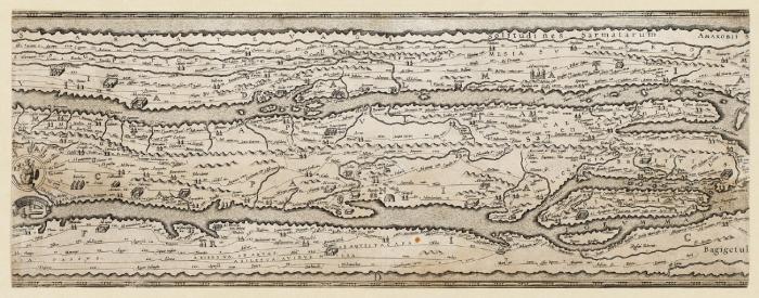 Weltkarte. - Tabula Peutingeriana. Tabula itineraria ex illustri Peutingerorum Bibliotheca quae Augusta Vindel. est. Beneficio Marco Velseri septemviri Augustani in lucem edita. 1598.