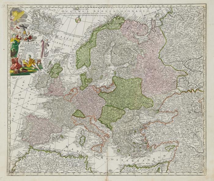 Europa. - Europa religionis christianae morum et pacis ac belli artium cultu omnium terrarum orbis partium praestantiss…, mit figürlicher Titelkartusche.
