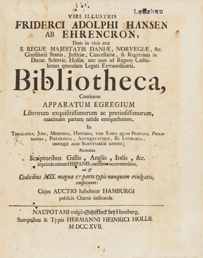 Bibliotheca, continens apparatum egregium librorum exquitissimorum ac pretiosissimorum, maximam partem nitide compactorum ... per multis scriptoribus Gallis, Anglis, Italis, &c. ...[Auktionskatalog].