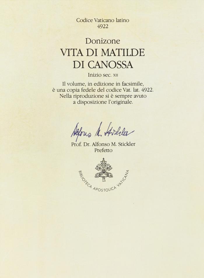 Vita di Matilde scritta a Canossa. Codice Vat. Lat. 4922. Faksimile und Kommentar in 2 Bdn.
