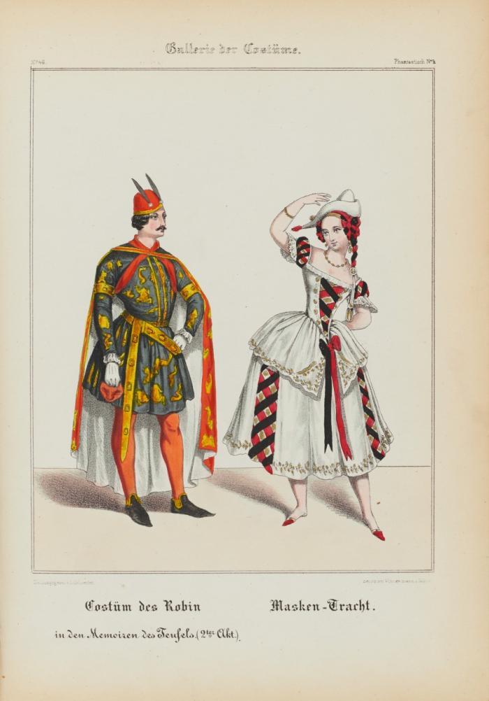 Gallerie der Costüme auf historischen nationellen und characteristischen Grundlagen für das Theater. Herausgegeben und mit Erläuterungen über den Ursprung die Anwendung und das Characteristische derselben. 2 Bände in 1.