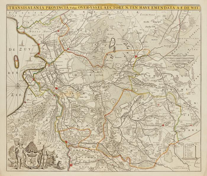 Niederlande / Belgien. – 16 Kupferstichkarten (dav. 3 koloriert) des 17./18. Jahrhunderts, bei Nicolaes Visscher (9), Frederick de Wit (4, Tobias Conrad Lotter, R. & L. Ottens und J de Ram. Plattengröße von ca. 47 x 56 cm bis 49 x 57 cm.

Carte Generale des Provinces Unies des Pais Bas .../ Tabula Geographica ... Pars Septentrionalis ... Inferior Rheni ... / Transisalania Provincia Vulgo Over-Yssel / Tabula Ducatus Limburch et Comitatus Valckenburch / Comitatus Zutphania et fluminis Isulae / Hollandiae Septentrionalis et Frisiae Occidentalis ... / Domini Frisiae tabula / Ultraiectini Domini Tabula / Delflandia, Schielandia ...
Belgii Regii tabula / Comitatus Flandriae Descriptio / Mechlinia Dominium et Aerschot Ducatus / Marchionatus Sacri Imperii et Dominii Mechelini Tabula / Comitatus Namurci / Comitatus Hannoniae et Cameracensus Tabula / Leodensis Episcopatus (stark defekt).