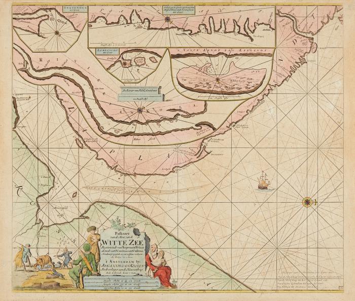 Russland. Weißes Meer. Paskaart van de Mont van de Witte Zee, Beginnende van Tiepena tot Pelitza ...