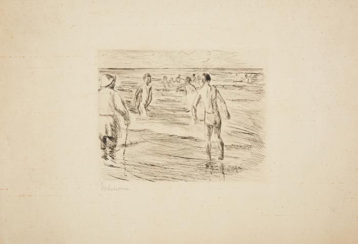 BADENDE JUNGEN, LINKS STRANDWÄCHTER