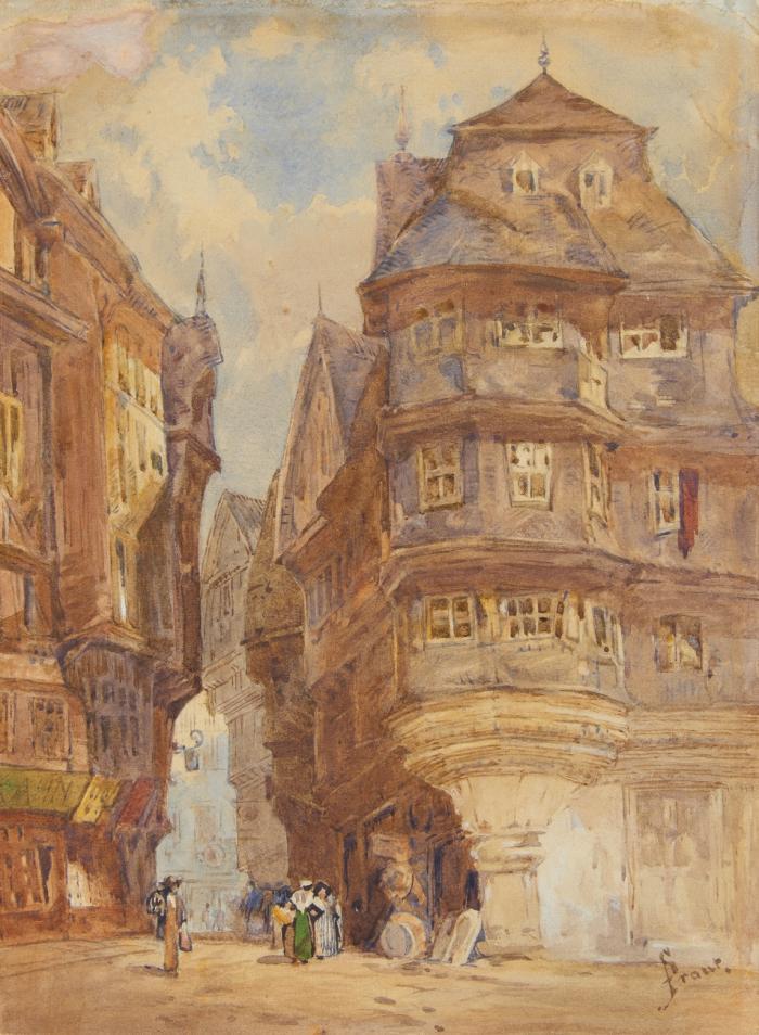 Frankfurt. - Martin-Luther Eck, mit Blick in die Kannengiessergasse vom Domplatz aus.