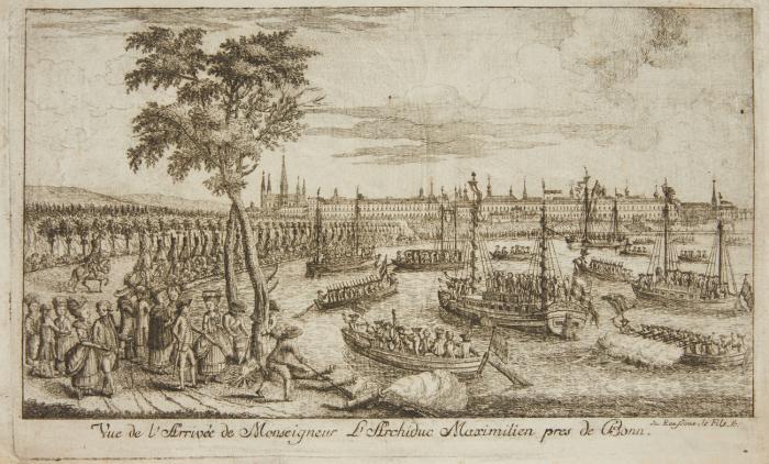Bonn. Vue de l'Arrivée de Monseigneur L'archiduc Maximilien pres de Bonn, mit Ansicht.