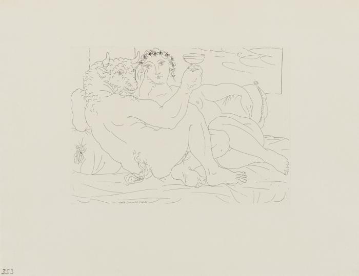 MINOTAURE, UNE COUPE À LA MAIN, ET JEUNE FEMME (AUS: LA SUITE VOLLARD)