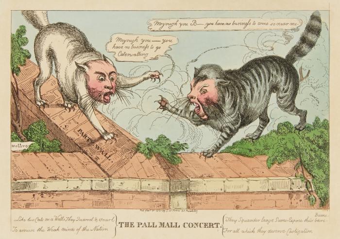 Sammelband mit 36 Karikaturen, 1800-1824. Kolor. Radierungen und kolor. Lithos (5).