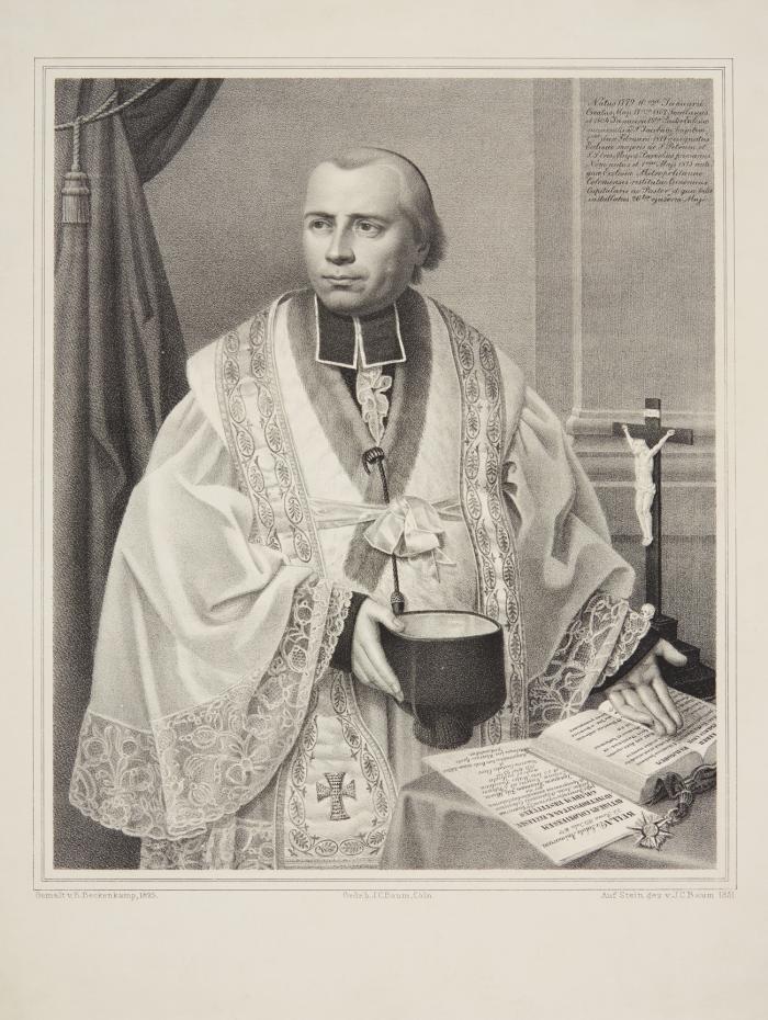 Porträts. – Porträts von wichtigen Kölner Persönlichkeiten: Ferdinand Franz Wallraf, Dr. Karl Friedrich August Grashof, Gustav von Mevissen und Johann Anton Friedrich Braudi, Bernard Caspar Hardy und ein nicht näher bezeichneter Domherr.