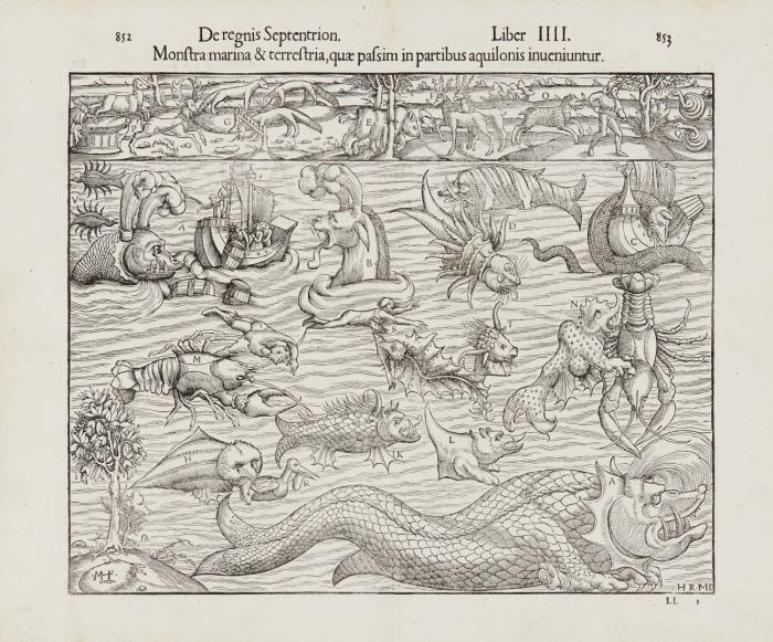 Seeungeheuer, Wild- und Fabeltiere. Monstra marina & terrestria, quae passim in partibus aquilonis inveniuntur.