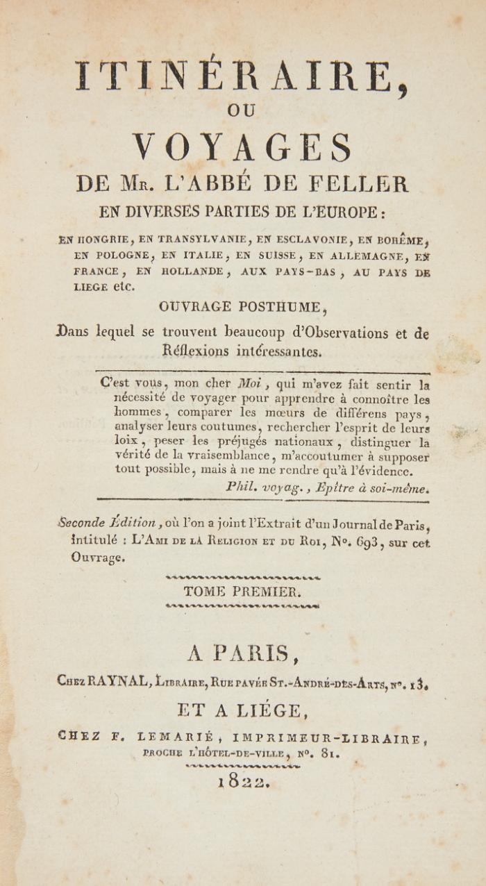 Itinéraire, ou voyages en diverses parties de l'Europe. Ouvrage posthume. Seconde édition. 2 Bde.