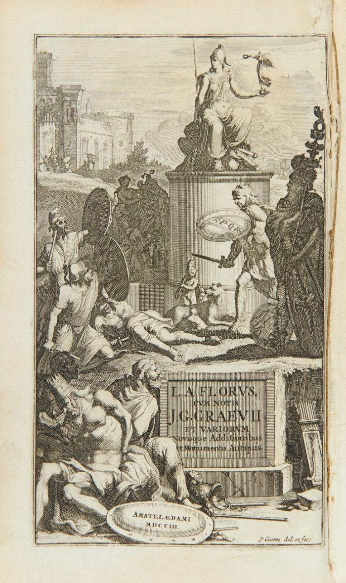 Epitome rerum Romanarum ex recensione Jo. Georgii Graevii cum ejusdem annotationibus longe auctioribus. Accessere notae integrae Cl. Salmasii ... nec non numismata et antiqua monumenta in hac nova editione ... in fine additus est L. Ampelius ex bibliotheca Cl. Salmasii. 2 Teile in 1 Band.