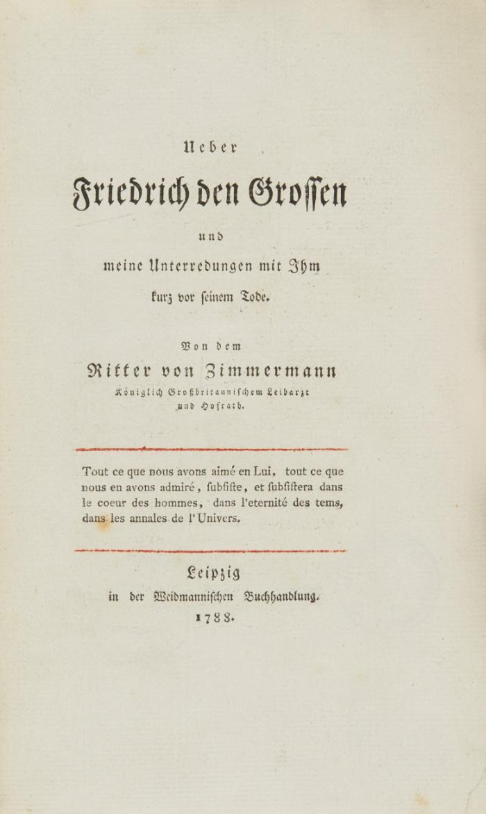 Ueber Friedrich den Grossen und meine Unterredungen mit Ihm kurz vor seinem Tode.