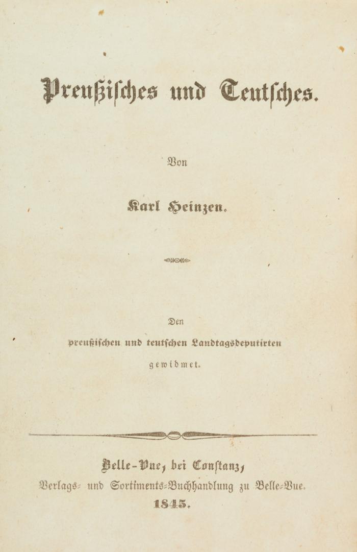 Preußisches und Teutsches. Den preußischen und teutschen Landtagsdeputirten gewidmet.