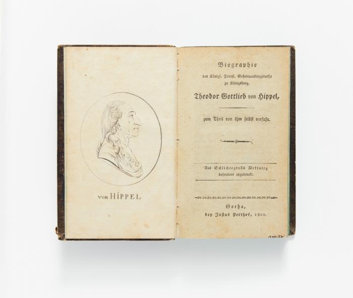 Biographie des Königl. Preuß. Geheimenkriegsraths zu Königsberg, Theodor Gottlieb von Hippel, zum Theil von ihm selbst verfaßt. Aus Schlichtegrolls Nekrolog besonders abgedruckt. + ein weiterer Bd. von Hippel.