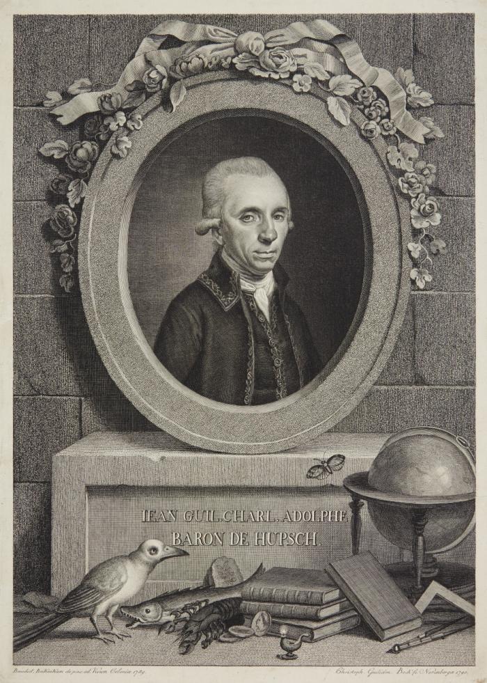 Porträt. – Iean Guil. Charl. Adolphe Baron de Hupsch (Vielsalm 1730 - 1805 Köln). Kölner Kunstsammler und Mitglied der American Academy of Arts and Siences. Brustbild im Oval nach rechts mit Blick zum Betrachter.