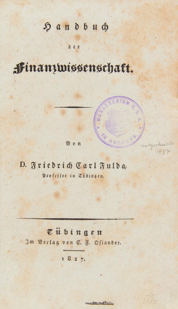 Handbuch der Finanzwissenschaft.