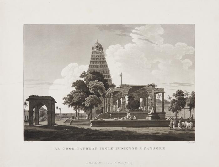 Le gros taureau idole indienne a tanjore (Der große Stiergötze im Brihadishvara-Tempel).