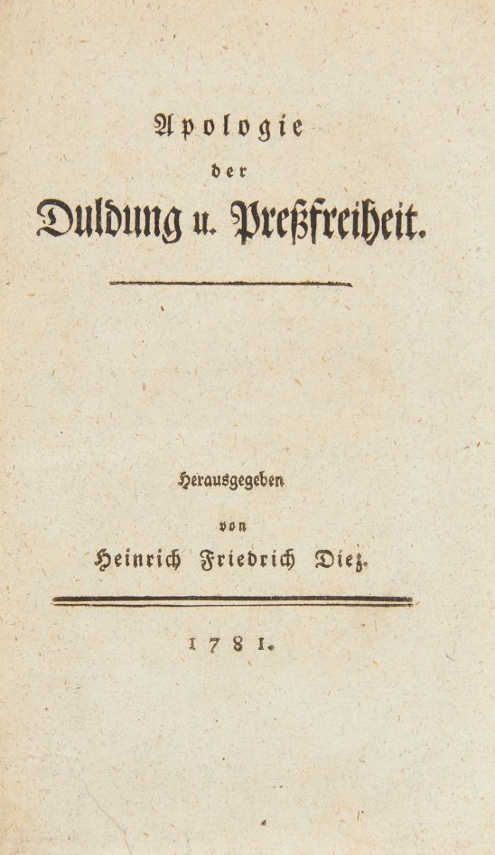 Apologie der Duldung u. Preßfreiheit.