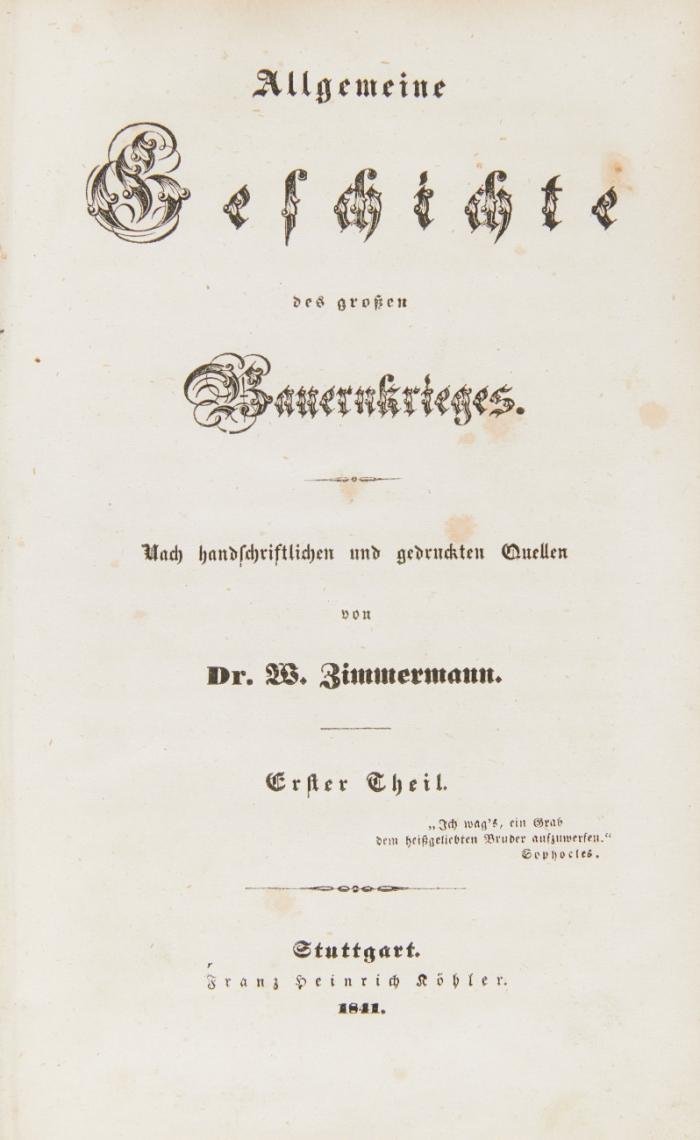 Allgemeine Geschichte des großen Bauernkrieges. Nach handschriftlichen und gedruckten Quellen. 3 Bände.