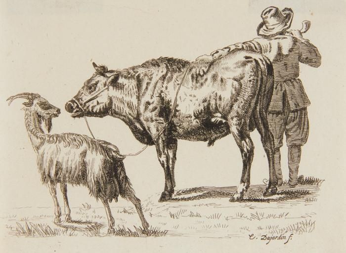 Hirte mit Rind und Ziege