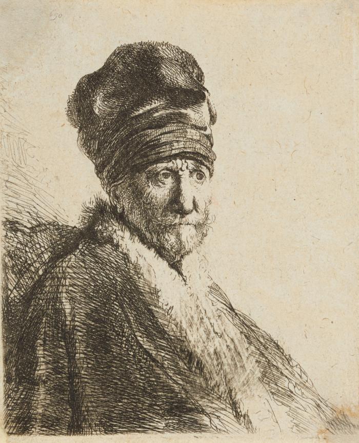 Halbfigur eines Mannes mit hoher Mütze (Rembrandts Vater?).