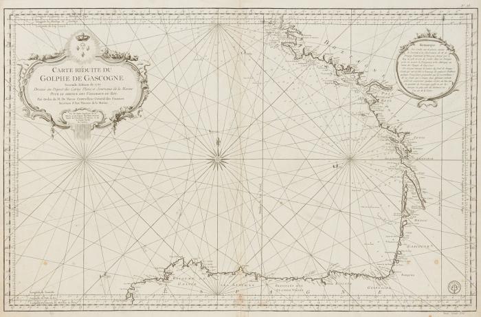 Frankreich / Spanien. Golf von Biskaya  - Carte réduite du golphe de Gascogne, mit der Küste von Brest bis zum Kap Finisterre. See- und Küstenkarte.