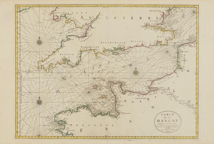 Frankreich. - 1.)  Carte De La Manche faite par ordre du Roy pour le Service de Ses Armées de Mer, Seekarte des Ärmelkanals mit der französischen Küste zwischen Calais und Brest sowie der englischen Südküste.
2.) Gouvernement d'Orleans et la Generalité divisée en ses Elections, mit Orleans als zentralem Ort.