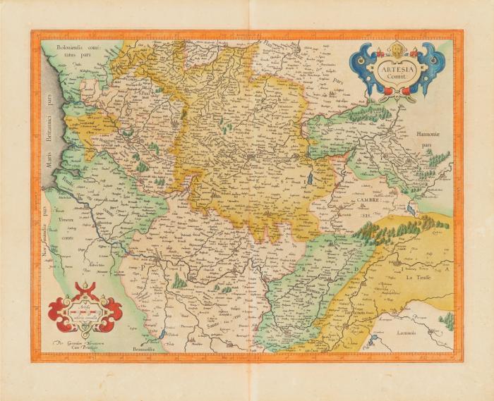 Frankreich / Artois. - Artesia comit / Artesia cum finitimis locis velut Sedes ... / Gallia concinnata ad magnum nummerum mapparum ..., Karten von Gesamtfrankreich, der Region Picardie und Picardie mit Haute-Normandie und Nord-Pas-De-Calais.