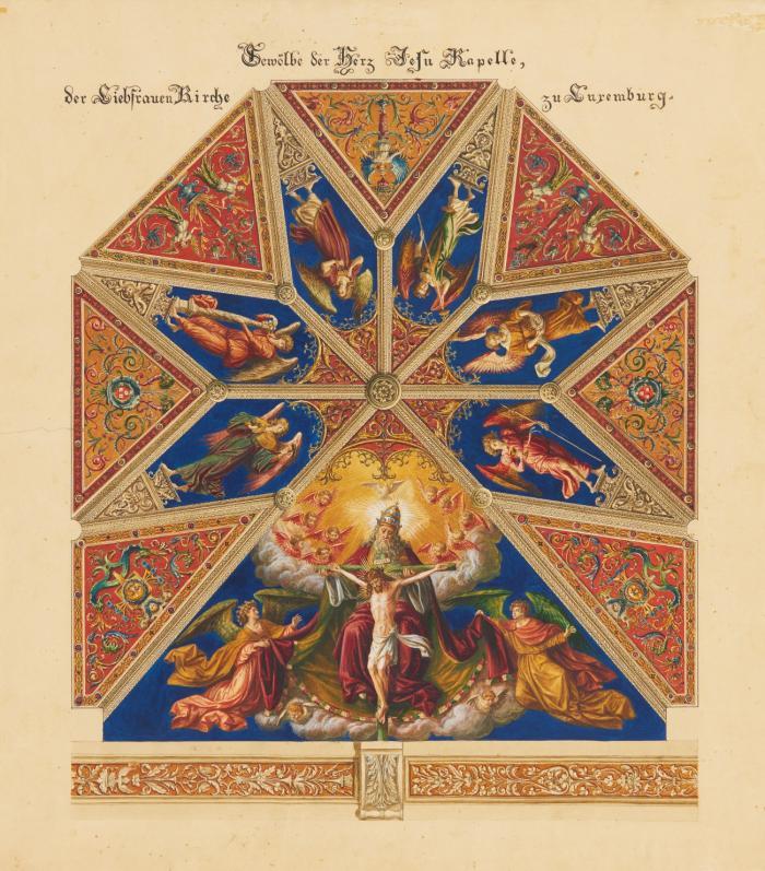 Gewölbe der Herz-Jesu-Kapelle, der Liebfrauenkirche zu Luxemburg. Entwurf für die linke Kapellendecke.