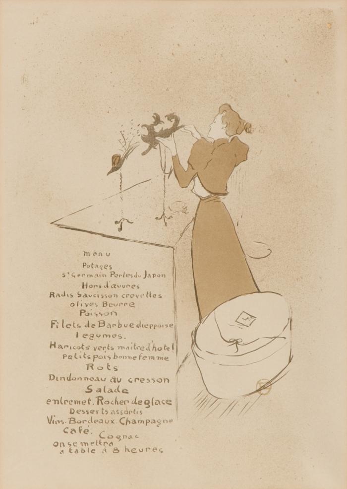 La Modiste, Renée Vert. Menükarte des Dîner der Société des Indépendants am 23. Juni 1893.