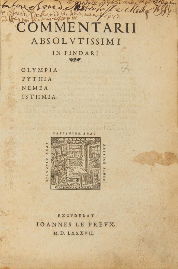 Commentarii absolvtissimi in Pindari Olympia, Pythia, Nemea, Isthmia.